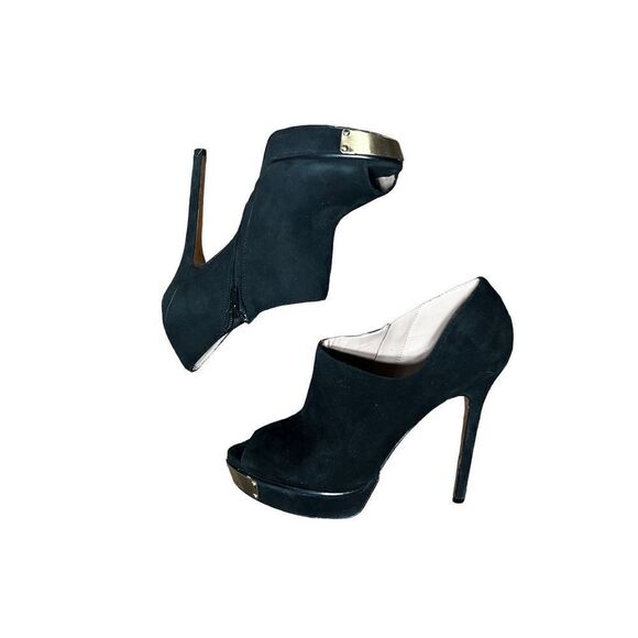 Charles David Vivacious Platform Stiletto Black Suede Bootie Gold Detail Size 8. - Picture 7 of 8